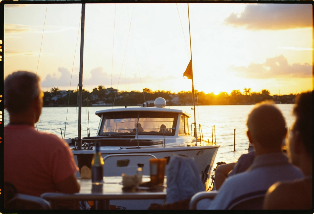 A Sarasota sunset cruise with a guide narrating local history. The boat glides past the